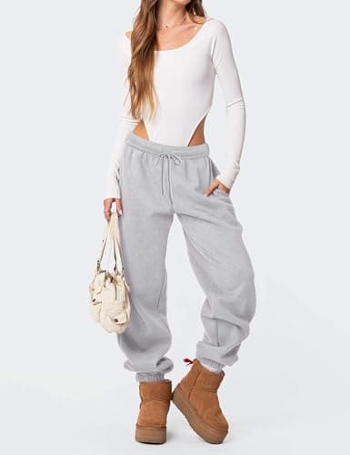 FACDIBY Women's Fleece Lined Sweatpants High Waist Drawstring Sweat Pants Baggy Athletic Pants with Pockets,Grey S - Thumbnail 6