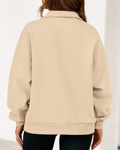 KIRUNDO Sweatshirt for Women 2026 Fall Half Zip Pullover Oversized Fleece Mock Neck Hoodies Fashion Outfits Winter Clothing(Beige, X-Large) - Thumbnail 2