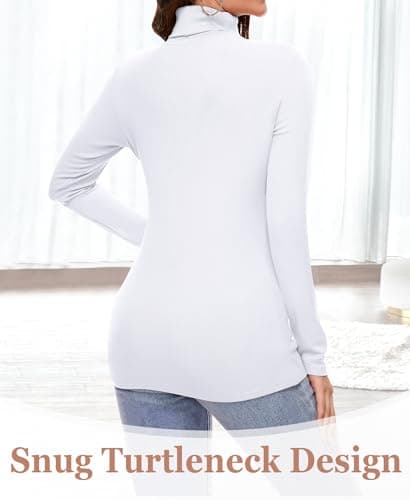 Ganado Long Sleeve Shirts for Women Turtleneck Thermal Shirt Layering Basic Tops Fitted Plain Undershirts (White, XX-Large) - Thumbnail 3
