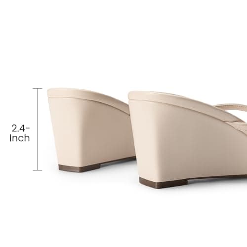 Athlefit Women's Dressy Summer Wedge Sandals Slip On Casual Strappy Thong Slides Cute Square Open Toe Flip Flop Heels for Women Nude Size 10 - Thumbnail 4