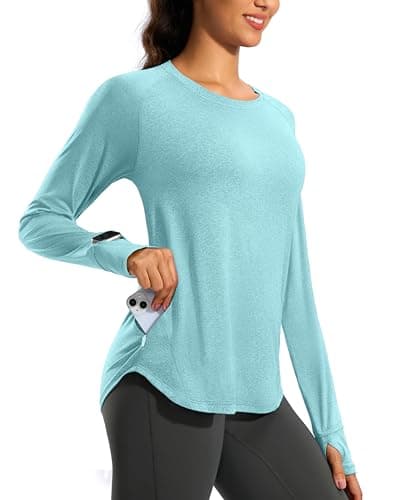 G Gradual Long Sleeve Workout Tops for Women Quick Dry Lightweight Running Athletic Shirts with Zip Pocket Moisture Wicking(Aqua,M) - Image 1