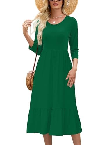 Heymoments Women's Dresses Green XX-Large Crewneck 3/4 Sleeves Wedding Guest A line Green Casual Flowy Swing Party Vintage Spring Fall Winter Beach Travel 2026 Long Midi Dresses with Pockets - Image 1