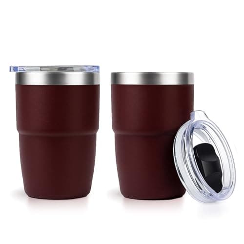 Zenbo 8 oz Stackable Espresso/Coffee Cups with Magnetic Lid, Ceramic-Lined 18/8 Stainless Steel Mini Tumblers, Double-Wall Vacuum Insulated & Dishwasher Safe for Travel (Vine Crimson Red-2 Pack)