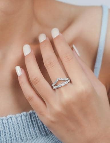 IMOLOVE Moissanite Wedding Bands for Women, Trendy 0.3 Carat Half Silver Women's Eternity Wedding Bands Fashion Moissanite Stackable Rings for Women with 18K White Gold Plated Size 9 - Thumbnail 3