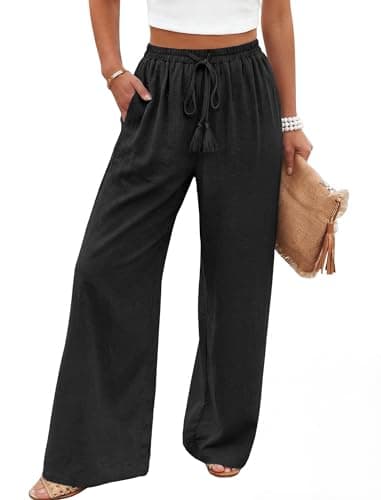 LOOKBOHO Women's Wide Leg Pants with Pockets High Waist Loose Casual Trousers Business Work Casual Pants with Pockets Black M - Image 1