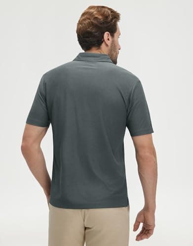 M MAELREG Mens Golf Shirt Pocket Stretch Cllared Moisture Wicking Lightweight Athletic Casual Golf Polos for Men Black - Thumbnail 4
