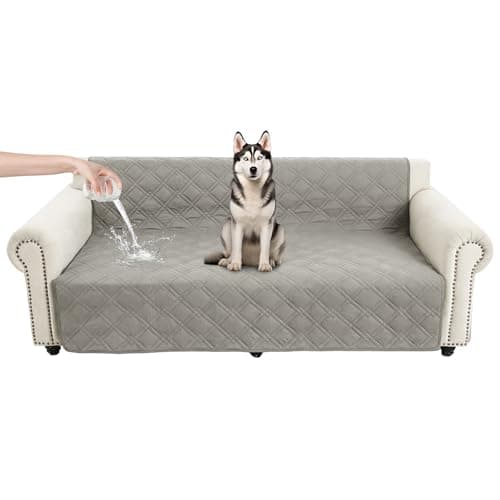 Vmeyiek 100% Waterproof Dog Bed Cover Pet Blanket 52"x82", 7-Layer Reversible Washable Bed Mat for Furniture Couch Sofa Car (Light Gray+Gray)