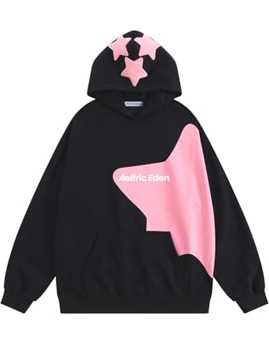 Aelfric Eden Star Graphic Hoodies Purple Print Hoodie Unisex Oversized Hooded Sweatshirt Long Sleeve Pocket Pullover Black Medium - Image 1