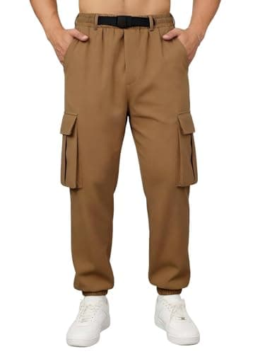 DISLANBO Men's Utility Cargo Jogger Pants - Lightweight, Adjustable Buckle Belt,5-Pocket Design Coffee XL - Image 1