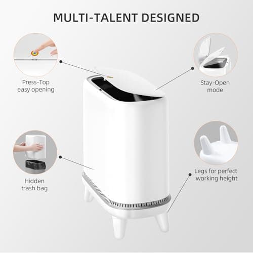 JUDRDO Bathroom Trash Can with Lid, 3.2 Gallon Small Garbage Can with Pop-Up Lid & Air-Pressure Bag Lock, Slim Trash Bin with Legs, Narrow Waste Basket for Bathroom, Bedroom, Kitchen, Office, Rv - Thumbnail 3