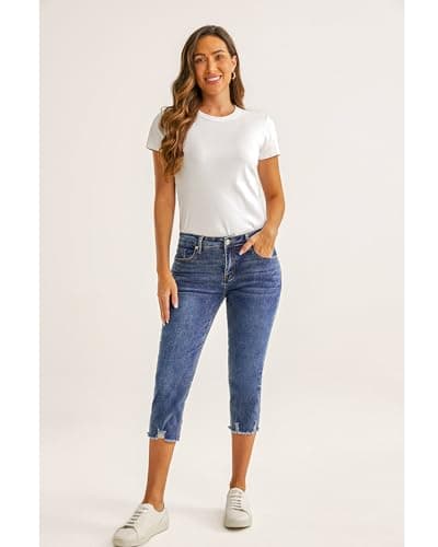 luvamia Jean Capri Pants for Women High Waisted Ripped Skinny Jeans for Women Trendy Stretch Y2K Jeans Blue Jeans Pantalones para Mujer Cute Outfits Vintage Blue Medium Fit Size 8 / Size 10 - Thumbnail 6