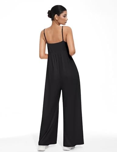 EUYZOU Jumpsuits for Women Casual Loose Fit Summer Outfits Wide Leg Rompers Sleeveless Vacation Trendy One Piece Jumpers, Black XL - Thumbnail 6