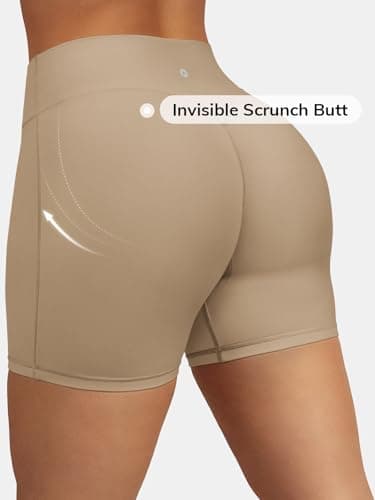 AFFOLE Womens High Waist Workout Shorts 6 Inches Breathable Elastic Booty Lounge Running Yoga Pants Khaki - Thumbnail 4