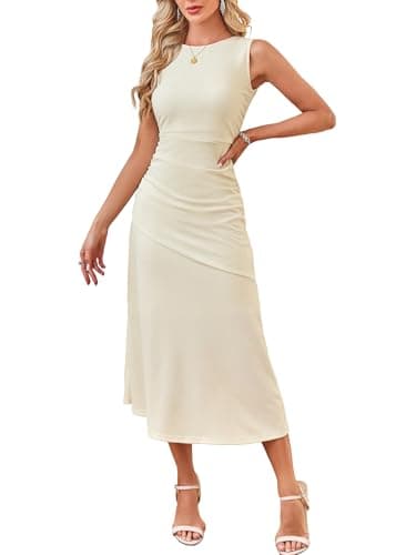 Kikibell Elegant Dresses for Women Formal Summer Womens Maxi Dress Sleeveless Gowns Midi Graduation Outfits Beige Medium - Image 1