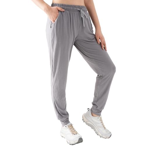 TRIUNION 2 Pack Women's Joggers Pants with Pockets Drawstring Running Sweatpants for Women Yoga Lounge Pants for Workout,Black/Light Grey,Medium - Thumbnail 4