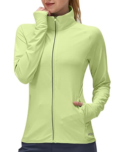 Women's UPF 50+ UV Sun Protection Clothing Long Sleeve Athletic Hiking Shirts Lightweight SPF Zip Up Outdoor Jacket(Green,S)