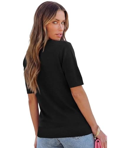 RUMIA Business Casual Tops for Women Short Sleeve Sweaters Dressy Work Tops Black S - Thumbnail 5