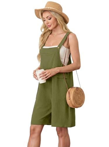 HiMONE Womens Summer Shorts Jumpsuits For Women Adjustable Loose Romper With Pockets (Army Green-L) - Thumbnail 3