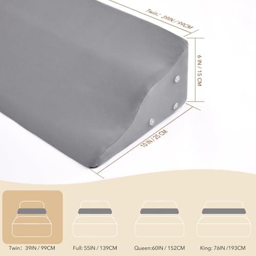 Paxato Twin Size Bed Wedge Pillow for Headboard – Mattress Gap Filler Wedge (0–8"), Close Gap Between Headboard and Mattress, Stop Pillows Falling, Wave Wedge, Large Bed Pillow, Gray (39"x10"x6") - Thumbnail 5