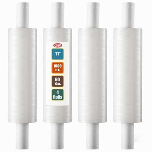 Stretch Wrap with Handle Industrial Strength 4 Pack 11" x 1000 Ft 60 Gauge Thick Shrink Wrap Roll for Moving Supplies, Furniture, Pallets, Plastic Wrap for Packing, Heavy Duty Stretch Film