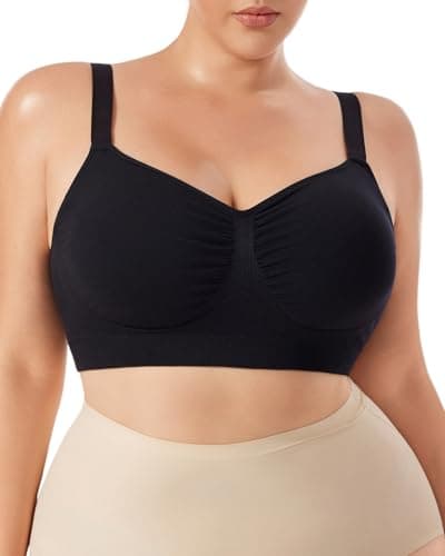 LIIJOO Seamless Wireless Full Coverage Plus Size Lift Bralette for Women with Adjustable Wide Straps Back Smoothing Side Support Removable Pads 3-Row Hook Comfort Lounge Sleep Bra（Black, 1XL） - Image 1