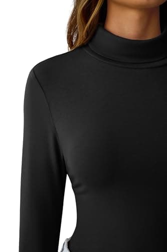 GKBK Womens Long Sleeve Shirts Mock Turtleneck Turtle Neck Fall Fashion Basic Thermal Underwear Layer Tops Tight Slim Fit Cute Ribbed T-Shirts Winter Pullover Clothes 2025 Black M - Thumbnail 4