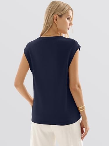 ANRABESS Women's Sweater Vest 2026 Summer Crew Neck Cap Sleeve Tank Tops Business Casual Lightweight Pullover Sweaters Shirts Navy Blue-L - Thumbnail 5