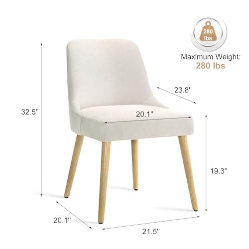 Xdeco Wooden Dining Chairs Set of 2, Modern Upholstered Dining Room Chairs with Rubberwood Legs and Linen Padded Seats, Kitchen Chairs for Restaurant Kitchen Living Room, Cream - Thumbnail 2
