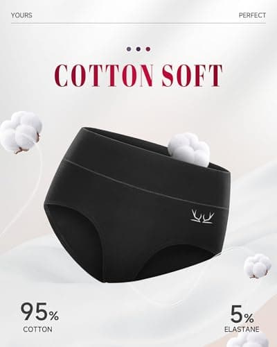 RUIXUE Women's Underwear High Waisted Ladies Cotton Panties Breathable Stretch Full Coverage Postpartum Brief 5Pack - Thumbnail 6