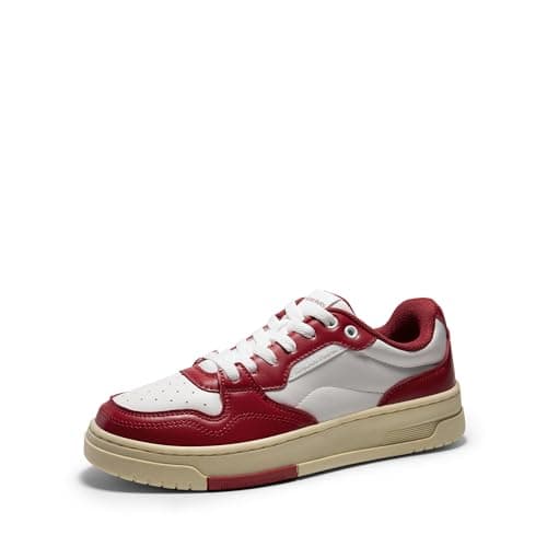 DREAM PAIRS Women's Fashion Walking Skateboard Court Sneakers Comfortable Low Top Lace Up Non Slip Retro Vintage Casual Classic Athletic Shoes,Size 9,White/Red,DWUMFN2505 - Image 1