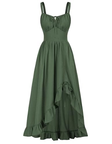 Scarlet Darkness Renaissance Dress Women Summer Corset Dress Flowy Sleeveless Milkmaid Vacation Sundress with Pockets Army Green M - Image 1