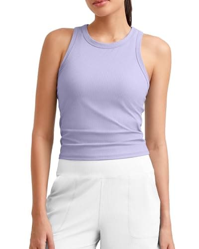 G4Free Yoga Tank Tops for Women Athletic Racerback Soft Ribbed Breathable Waist Length for Gym Workout Tennis(Lavender,XS) - Image 1