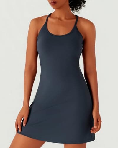 Womens Tennis Dress Athletic Dress with Built-in Shorts Pockets-Golf Workout Adjustable Straps Summer for Women Outfits Navy - Thumbnail 2