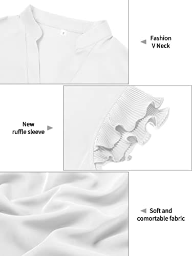 Sucolan White Tops for Women Notch V Neck Blouse Cap Sleeve Blouses Dressy Casual Cute Summer Tops White M - Thumbnail 6