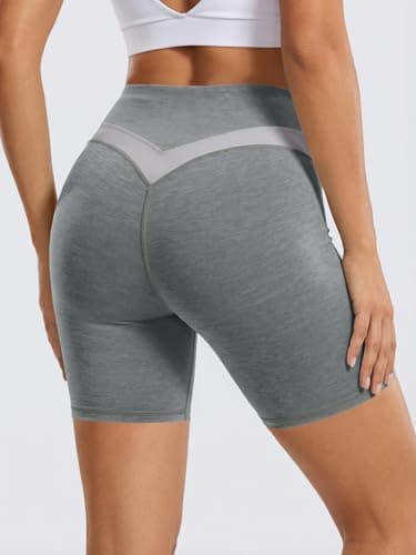 Aoysky Womens Buttery Soft Color Block Booty Biker Shorts 6" High Waisted Butt Lifting Scrunch Summer Volleyball Shorts Grey - Thumbnail 5