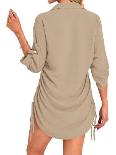 GKBK Women Swimsuit Coverup Bathing Suit Cover Ups for Swimwear Swim 2026 Summer Bikini Beachwear Drawstring Beach Dress Shirt Sundresses Casual Clothes Fashion Trends Apricot XL - Thumbnail 3