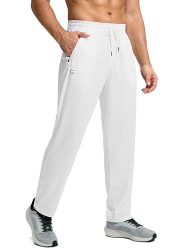 G Gradual Men's Sweatpants with Zipper Pockets Lightweight Mesh Athletic Pants for Men Open Bottom Workout Gym Running White