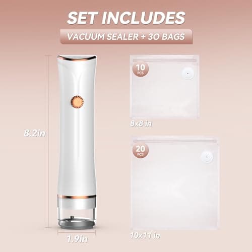 Vixino Compact Vacuum Sealer for Food (Vacuum Sealer Machine + 30 Reusable Vacuum Bags) Powerful Handheld Vacuum Sealer Machine, Extend Freshness up to 10X Longer, Portable & Cordless - Thumbnail 4