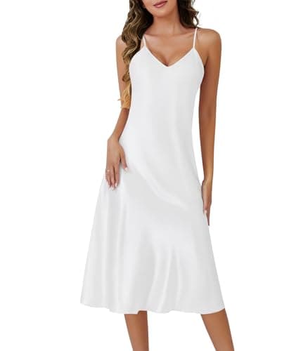 ETOSELL Silk Nightgown for Women Long Satin Sleep Slip Dress Silky Night Dress V Neck Chemise Nightie Soft Nightwear White - Image 1