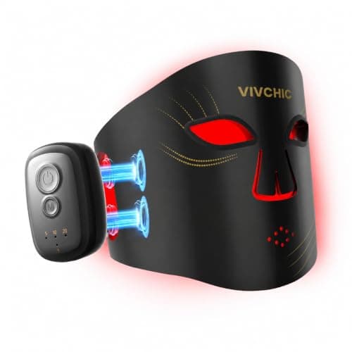 VIVCHIC Red Light Therapy for Face – 4 Wavelengths Red Light Mask(660nm Red, 850nm NIR, Blue, Yellow), 84 LEDs, Wireless 2000mAh Charging, Multiple Light Modes – Anti-Aging & Brightening(Black) - Image 1