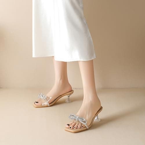 Amoji Women Kitten Heels 2 In Chunky Shorts Heels Rhinestone Bow Dress Shoes 346 Nude 11 women - Thumbnail 3