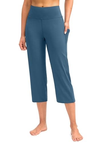 G Gradual Capri Pants for Women High Waist Workout Yoga Pants with Pockets Tummy Control Leggings Crop Straight(Stone Blue,S) - Image 1