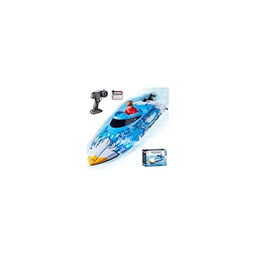 SRGBND RC Boat, Remote Control Boat for Kids, 25 KPH Fast RC Speed Boat with LED Lights for Pools & Lake, 2.4GHz Racing Speed Remote Electric Boat for Ages 8-12, Waterproof, Summer Water Toys - Blue