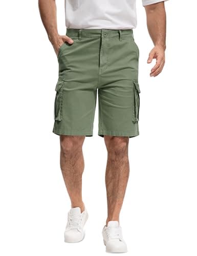 AOHIKE Casual Shorts for Men 7 Pockets - 9" Hiking Shorts Above Knee for Golf Travel Camping, Olive XXL - Image 1