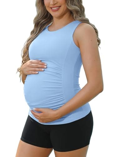 ATTRACO Womens Pregnancy Tank Tops with Built in Bra Maternity Athletic Tank Top Fitted Blue XL - Image 1