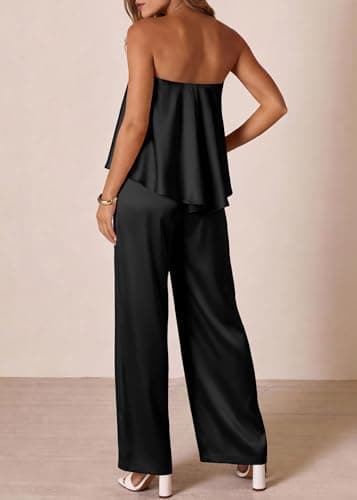 KIRUNDO Jumpsuits For Women Dressy 2026 Summer Satin Strapless Romper Flowy Tube Top Spring One Piece Vacation Outfits(Black, XX-Large) - Thumbnail 4