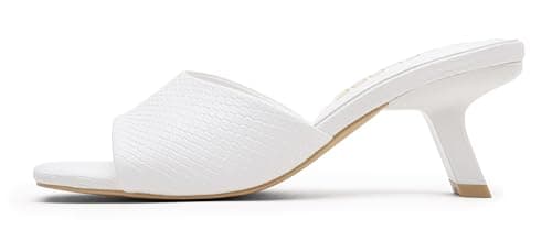 Vepose Women's White Single Band Heeled Sandals, Slip On Square Open Toe Mules - Approx 3 Inch Rectangular Chunky Block Heels, Dressy Wedding Prom Business Casual Shoes 6105 (CJY6105 white 11) - Image 1