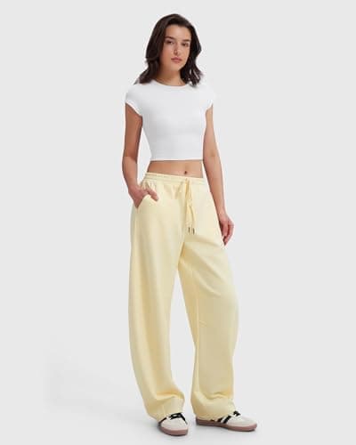 MOOSLOVER Women Barrel Sweatpants Drawstring Elastic Waist Wide Leg Pants Cotton Casual Lounge Sweat Pant(XL,Beige) - Thumbnail 4