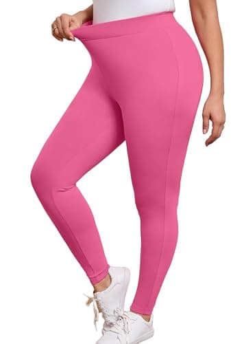 AusLook Plus Size Hot Pink Leggings for Women 26 Inch High Waisted Tummy Control 5X Yoga Pants Soft Stretch Workout Lounge Pants - Image 1