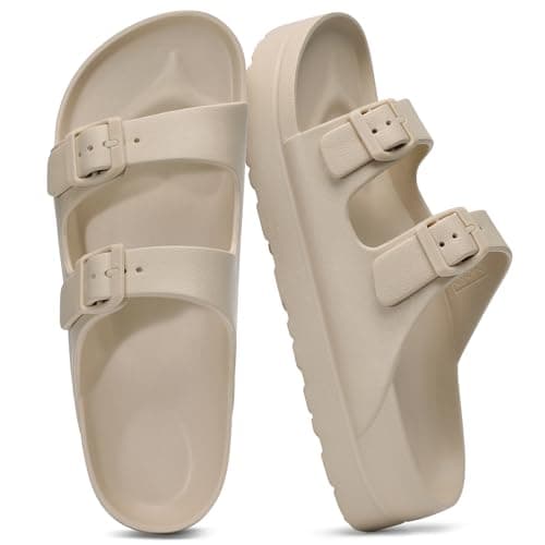 shevalues Women’s Platform Sandals with Arch Support, Lightweight Cloud Slides with Adjustable Double Buckle, Comfortable EVA Recovery Sandals for Summer Beach, Nude 38 - Image 1